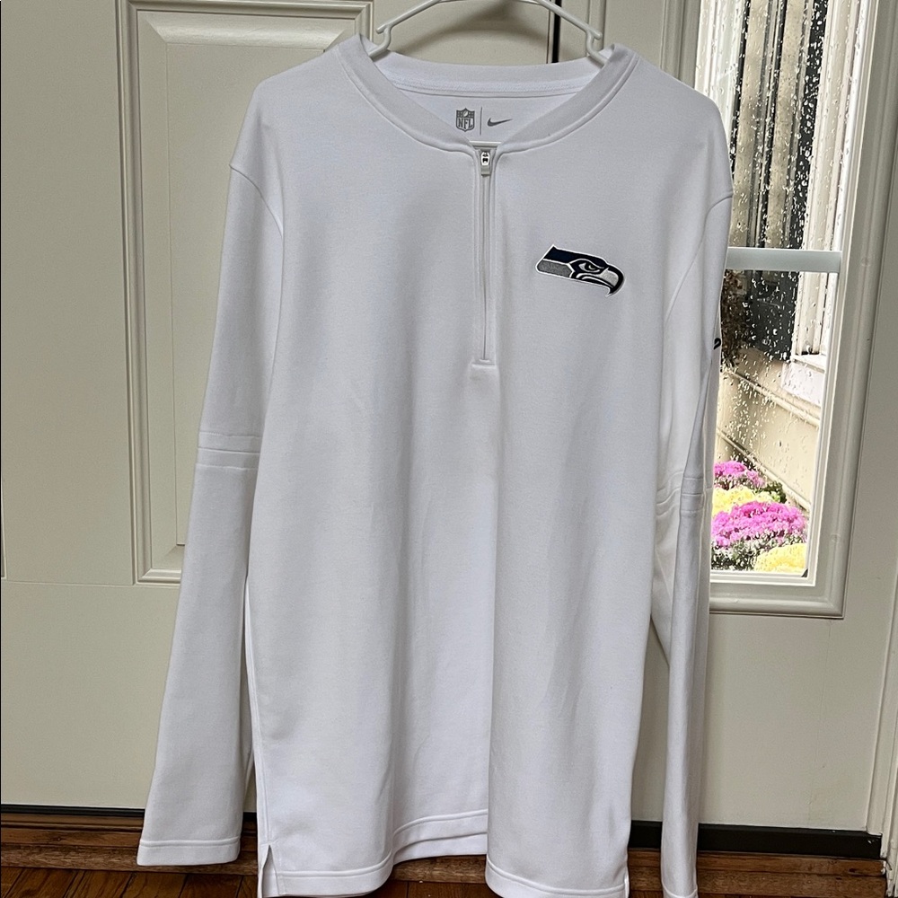 Nike White Long Sleeve Seahawk Quarter-Zip Top